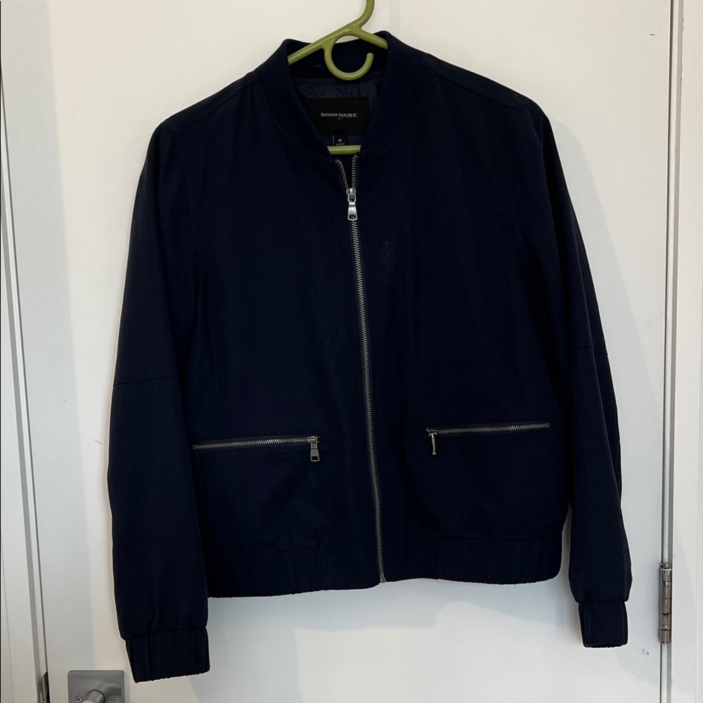 Women's Navy Blue Bomber Jacket with Zip Pockets